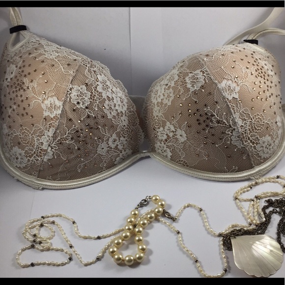 Victoria's Secret Other - Victoria’sSecret Tan Crystals&Lace Padded Bra 38DD